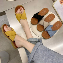 Load image into Gallery viewer, Summer Outerwear Flat Bottomed Cross Over Women&#39;s Slippers with One Line Suede Surface