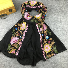 Load image into Gallery viewer, Embroidery Linen Flower Shawl Cotton and Linen Versatile Long Sunscreen Travel Scarf