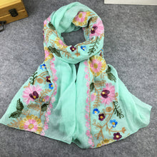 Load image into Gallery viewer, Embroidery Linen Flower Shawl Cotton and Linen Versatile Long Sunscreen Travel Scarf