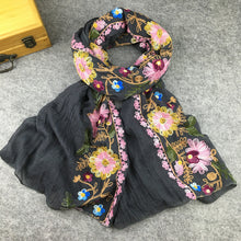 Load image into Gallery viewer, Embroidery Linen Flower Shawl Cotton and Linen Versatile Long Sunscreen Travel Scarf