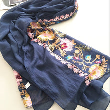 Load image into Gallery viewer, Embroidery Linen Flower Shawl Cotton and Linen Versatile Long Sunscreen Travel Scarf