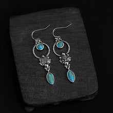 Load image into Gallery viewer, Blue Art Retro Style Turquoise Carved Earrings Elegant Temperament Ethnic Style Earrings