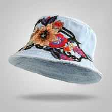 Load image into Gallery viewer, Fashion National Style Embroidered Denim Fisherman Hat Outdoor Sun Protection Travel Street Basin Hat.