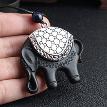 Load image into Gallery viewer, Versatile ethnic style retro black sandalwood elephant pendant with simple wax rope pendant