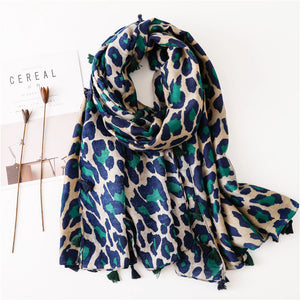 Classic Leopard Print Spring, Autumn, and Winter Long Versatile Cotton and Linen Scarf Dual Purpose Shawl