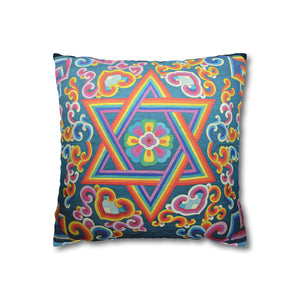 Tibetan Tradition Pattern Printing Spun Polyester Square Pillow Case