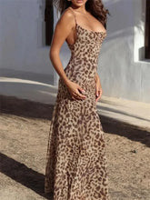 Load image into Gallery viewer, Leopard Print Long Dress Women Tulle Backless Slip Dress Woman Summer Sexy Holiday Dresses 2024 Vintage Midi Party Dresses