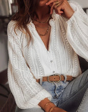 Load image into Gallery viewer, Vintage Long Sleeve Blouses Summer Casual Elegant Ladies Blusas Boho Beach Hollow Out Lace Blouse Shirt for Women Top