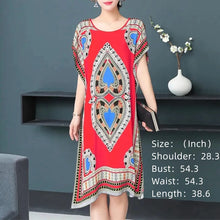 Load image into Gallery viewer, Bohemian National Style Leisure Holiday Beach Printed Poker Indonesia Floral O-neck Loose Midi Dress Pajamas Loungewear Woman