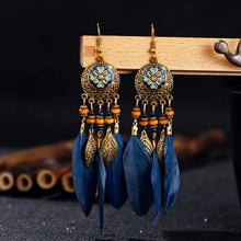 Load image into Gallery viewer, Bohemian Vintage Jewelry For Women 2024 Trendy Carved Leaf Feather Tassel Long Earrings
