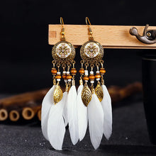 Load image into Gallery viewer, Bohemian Vintage Jewelry For Women 2024 Trendy Carved Leaf Feather Tassel Long Earrings