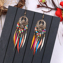 Load image into Gallery viewer, Bohemian Vintage Jewelry For Women 2024 Trendy Carved Leaf Feather Tassel Long Earrings