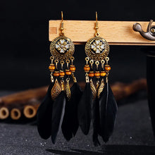Load image into Gallery viewer, Bohemian Vintage Jewelry For Women 2024 Trendy Carved Leaf Feather Tassel Long Earrings