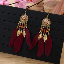 Load image into Gallery viewer, Bohemian Vintage Jewelry For Women 2024 Trendy Carved Leaf Feather Tassel Long Earrings