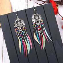 Load image into Gallery viewer, Bohemian Vintage Jewelry For Women 2024 Trendy Carved Leaf Feather Tassel Long Earrings