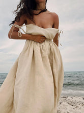 Load image into Gallery viewer, Bornladies Spring Summer Beach Style Women Dress Vintage Loose A-line Sling Dress Sexy Hot Girl 100% Cotton V-neck Dress