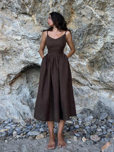 Load image into Gallery viewer, Bornladies Spring Summer Beach Style Women Dress Vintage Loose A-line Sling Dress Sexy Hot Girl 100% Cotton V-neck Dress