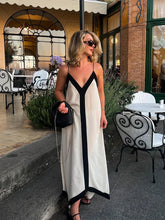 Load image into Gallery viewer, Elegant Suspender Maxi Dress Women&#39;s Sexy Summer Sling Beach Dresses Female Backless V-neck Contrast Color Vacation Long Dresses