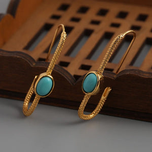 Gorgeous Turquoise Beaded Earrings - Handmade Boho Style Gold Color Metal Hoop Earrings