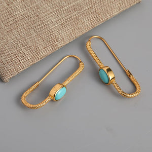 Gorgeous Turquoise Beaded Earrings - Handmade Boho Style Gold Color Metal Hoop Earrings