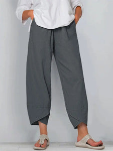 Vintage Print Women Pants Fashion Irregular Casual High Waist Elastic Waist Straight Loose Trousers Summer Lady Cargo Pantalon