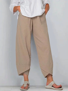 Vintage Print Women Pants Fashion Irregular Casual High Waist Elastic Waist Straight Loose Trousers Summer Lady Cargo Pantalon
