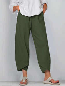Vintage Print Women Pants Fashion Irregular Casual High Waist Elastic Waist Straight Loose Trousers Summer Lady Cargo Pantalon
