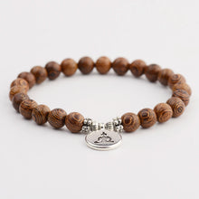 Load image into Gallery viewer, New Classic Natural Wood Beads Bracelets For Women Meditation Prayer Sliver Om Pendant Bracelet Men Wooden Yoga Jewelry