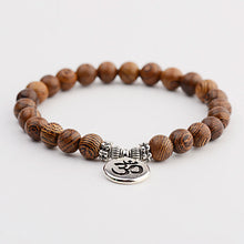 Load image into Gallery viewer, New Classic Natural Wood Beads Bracelets For Women Meditation Prayer Sliver Om Pendant Bracelet Men Wooden Yoga Jewelry