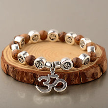 Load image into Gallery viewer, New Classic Natural Wood Beads Bracelets For Women Meditation Prayer Sliver Om Pendant Bracelet Men Wooden Yoga Jewelry