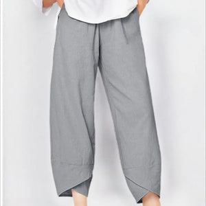 Vintage Print Women Pants Fashion Irregular Casual High Waist Elastic Waist Straight Loose Trousers Summer Lady Cargo Pantalon