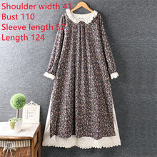 Load image into Gallery viewer, Japanese Mori Girl Art Print Dress Pretty Cotton Linen Spring Women New Floral Dress Loose Long-sleeved Dress Midi Dress