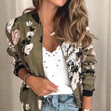 Load image into Gallery viewer, Jocoo Jolee Women Elegant Zipper Bomber Jacket Spring Autumn Floral Printed Jackets Office Wear Slim Office Coat Retro Outwear