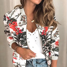 Load image into Gallery viewer, Jocoo Jolee Women Elegant Zipper Bomber Jacket Spring Autumn Floral Printed Jackets Office Wear Slim Office Coat Retro Outwear