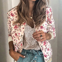 Load image into Gallery viewer, Jocoo Jolee Women Elegant Zipper Bomber Jacket Spring Autumn Floral Printed Jackets Office Wear Slim Office Coat Retro Outwear