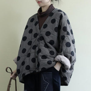 Women Polka Dot Parkas V-Neck Bat Sleeve Warm Coats Autumn/Spring New Button Loose Female Clothes Casual Parkas Coats