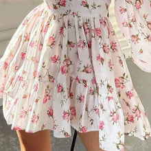 Load image into Gallery viewer, New Fashion Womens Floral Print Mini Dress Summer Long Sleeve Deep V Neck High Waist A-Line Dress Street Style Hot Sale S-XL