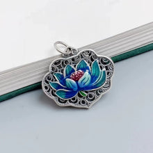 Load image into Gallery viewer, S925 Anemone Heart Sutra Necklace for Men and Women Painted with Lang Lotus Ruyi Lock Pendant Vintage Clavicle Chain