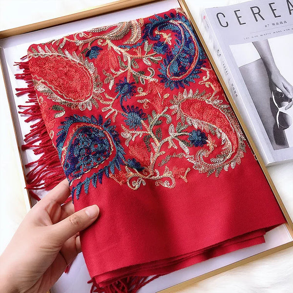 Autumn and Winter New Nepal Imitation Cashmere Cotton Embroidery Colorful Cashew National Scarf