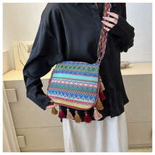 Load image into Gallery viewer, Small Fresh Ethnic Style Crossbody Bag for Women&#39;s New Fashion Versatile Wide Shoulder Strap Single Shoulder Bag Tassel Bucket Bag