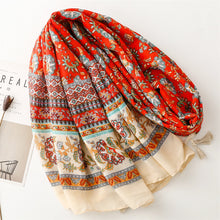 Load image into Gallery viewer, Retro Ethnic Style Shawl Red Flower Scarf Cotton Linen Scarf