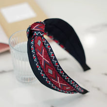 Load image into Gallery viewer, Bohemian Ethnic Wind Embroidery Knotted Headband High Skull Top Big Head Circumference Hair Hole Headband