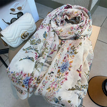 Load image into Gallery viewer, Cotton and Linen Scarf Female Original Design Birds and Flowers Pastoral Style Versatile Warm and Beautiful Neck Shawl Spring and Autumn New