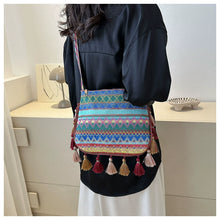 Load image into Gallery viewer, Small Fresh Ethnic Style Crossbody Bag for Women&#39;s New Fashion Versatile Wide Shoulder Strap Single Shoulder Bag Tassel Bucket Bag