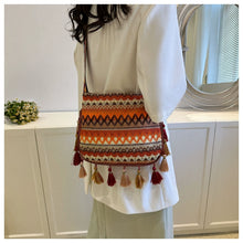 Load image into Gallery viewer, Small Fresh Ethnic Style Crossbody Bag for Women&#39;s New Fashion Versatile Wide Shoulder Strap Single Shoulder Bag Tassel Bucket Bag