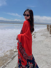 Load image into Gallery viewer, Red Ethnic Style Sunscreen Shawl Women&#39;s Summer Thin Style Wrapped with Silk Scarves, Beach Scarves