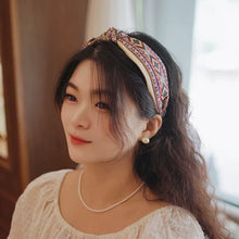 Load image into Gallery viewer, Bohemian Ethnic Wind Embroidery Knotted Headband High Skull Top Big Head Circumference Hair Hole Headband