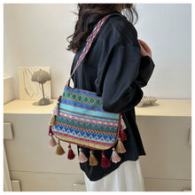 Load image into Gallery viewer, Small Fresh Ethnic Style Crossbody Bag for Women&#39;s New Fashion Versatile Wide Shoulder Strap Single Shoulder Bag Tassel Bucket Bag