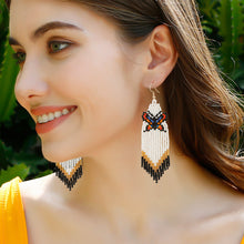 Load image into Gallery viewer, Bohemian Holiday Style Rice Bead Knitted Earrings with Tassels Handmade DIY Long Original Design Butterfly Earrings for Women
