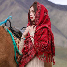 Load image into Gallery viewer, Red National Style Scarf Autumn and Winter Shawl